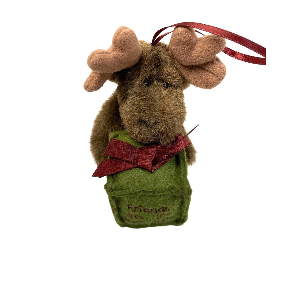 Boyds Bear Plush Moose Ornament With Gift & Ribbon - "Friends Are The Best Gifts